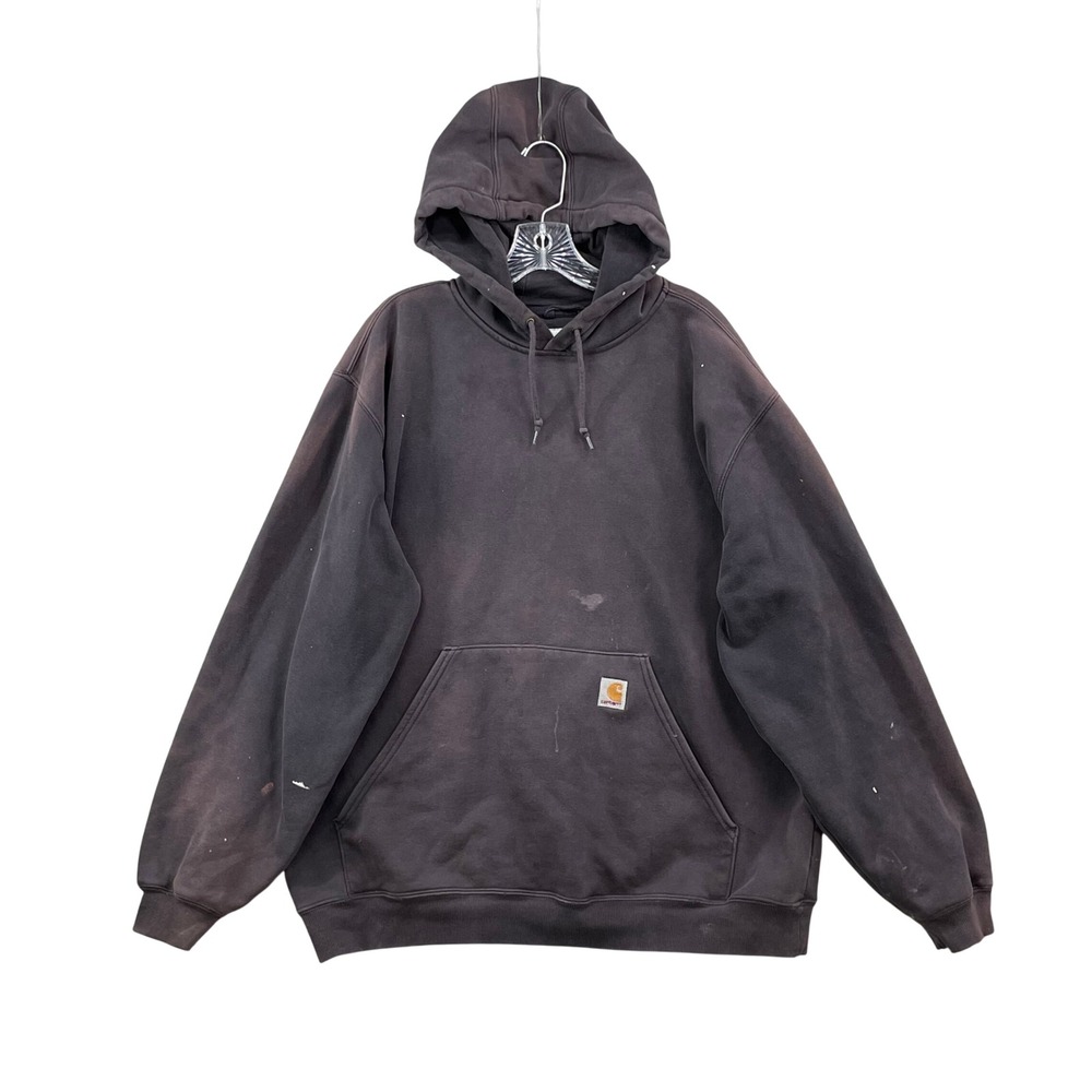 Carhartt Hoodie Mens XL Black Faded Distressed Workwear Pullover Sweatshirt